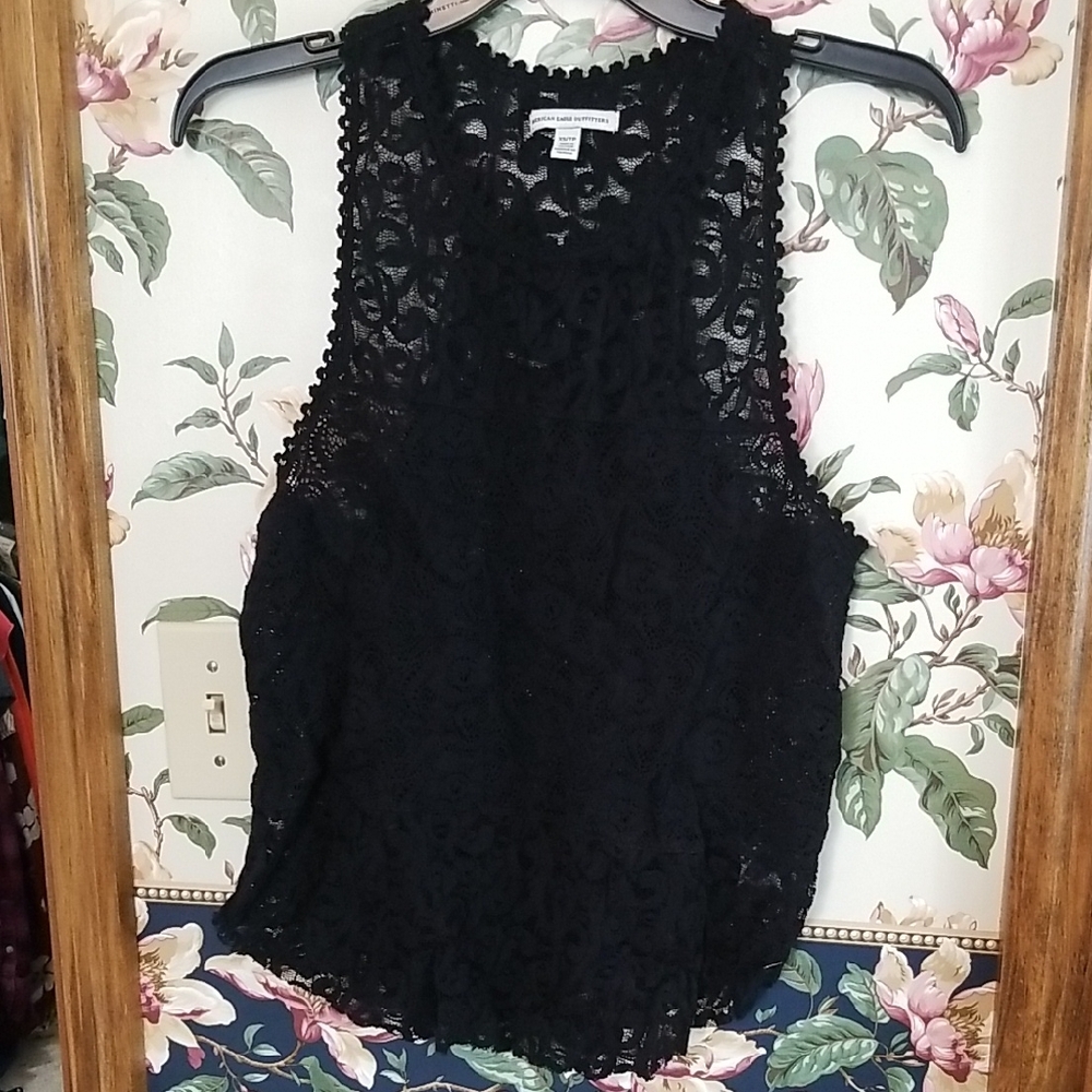 American Eagle Outfitters Black Lace Tank Top